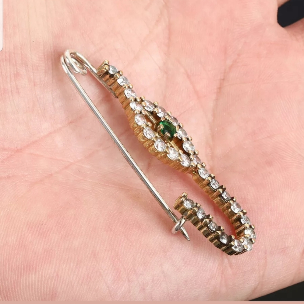 Emerald & Topaz evil eye Sterling & Gold protection pin - Picture 3 of 4